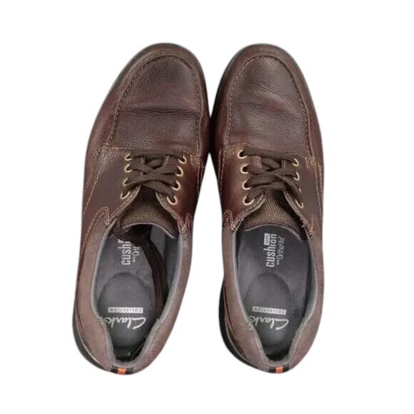 Clarks Shoes Mens 9.5 Derby Oxford Sneaker Classic Leather Cushion Comfort Brown - Picture 6 of 14